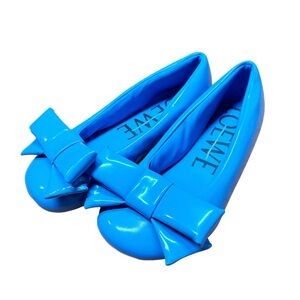 LOEWE Puffy Ballerina Patent Leather Flats with Bow Accent 37/7B